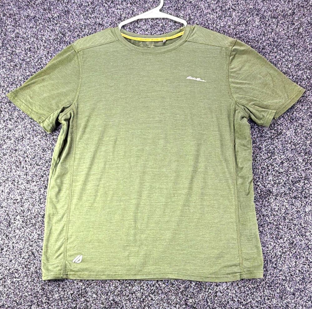 Eddie Bauer Motion FreeDry Men’s XL Crew Neck Short Sleeve Polyester Green Logo